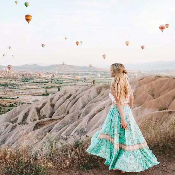 SOLD OUT Turquoise Fields Boho Ruffle Hi Low Maxi Skirt - Picture 8 of 10